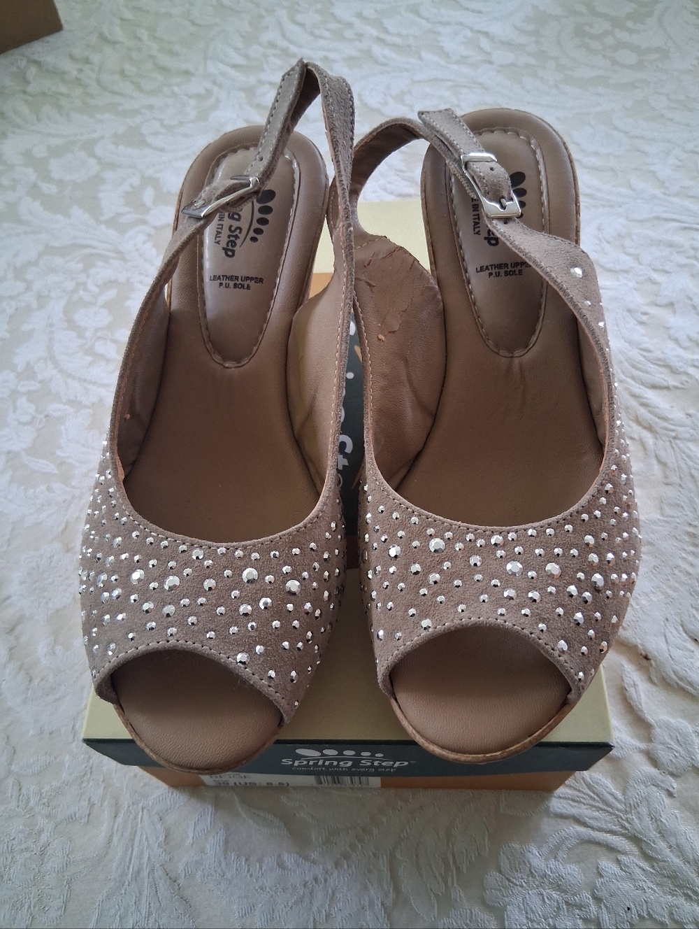 Springstep Charm Beige Embellished Wedges
